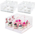 JCD 9 Packs Cake Cupcakes Combo Box 1+5 Cupcake Containers with Gift Ribbon Bento Clear Boxes (5 Cupcakes with a mini Cake) (1+5/9Pcs) by JCD