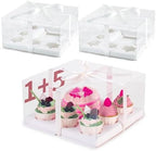 JCD 9 Packs Cake Cupcakes Combo Box 1+5 Cupcake Containers with Gift Ribbon Bento Clear Boxes (5 Cupcakes with a mini Cake) (1+5/9Pcs) by JCD