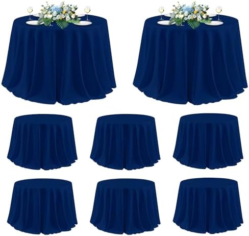sancua Round Tablecloth 120 Inch Fit 48-96 Inch Tables, 8 Pack Navy Blue by sancua