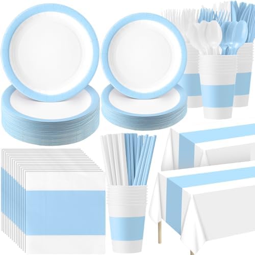 Funnymoom 452 Pcs Light Blue and White Party Decoration Supply for 50 Guest by Funnymoom