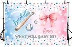 MEHOFOND 10x7ft Baseballs or Bows Gender Reveal Backdrop Boy or Girl What Will Baby Be Decorations Banner Pink and Blue Stars Gender Reveal Baby Shower Photography Background Cake Table Supplies - Image 3