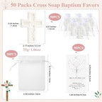 50 Pack Cross Scented Soap Baptism Favors with Cards Bags Guest Gifts,White - Image 2