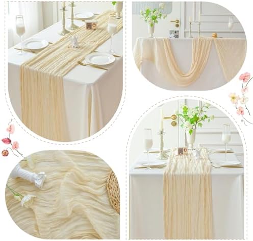 Sioloc 5 Pack Beige Cheesecloth Table Runner 120'' x 35'',Spring Easter Decor Soft Gauze Boho Wedding Table Decor for 10ft Table Birthday Party,Baby Shower, Bridal Shower, Home & Event Decor - Image 6