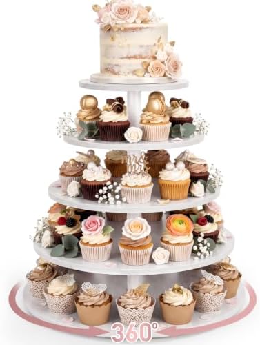 Funnymoom 5 Tier Large Round Cupcake Stand for 100 Cupcake Rustic Cupcakes Tower 360° Rotatable White Cupcakes Holder Table Display Dessert Stand for Birthday Graduation Baby Shower Wedding 20.9'' by Funnymoom