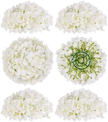 BLOSMON Faux Hydrangea Flowers Ball Centerpieces for Wedding, 6 Pcs, White by Blosmon