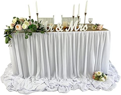 Pooling and Floating Chiffon Table Skirt with Extra Length, 6FT 9FT 14FT Sheer Tablecloth, Baby Shower, Birthdays Party, Main Cake Table Decoration, Wdding Table Skirt (Snow White, 6FT) - Image 2
