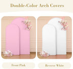 White Pink Photo Arch Backdrop Cover Set of 2-7.2ft and 6ft Arch Covers Stretchy Backdrop Spandex Baby Shower Arch Stand Covers for Girls Birthday Party Wedding Bridal Shower Background Decorations - Image 3