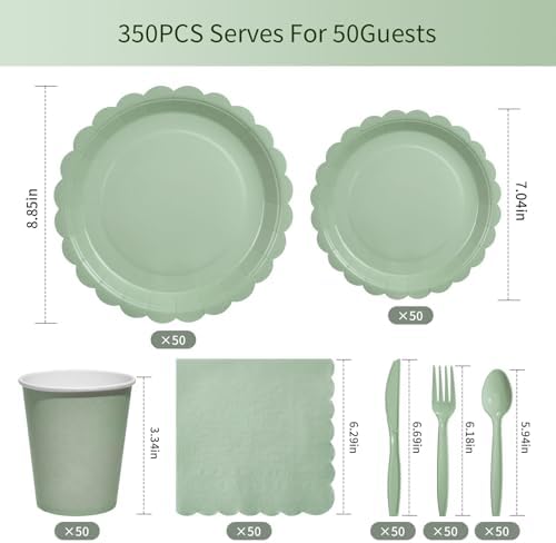 Goodluck 350 PCS Sage Green Paper Plates Set, 50 Guest Green Party Supplies - Image 2