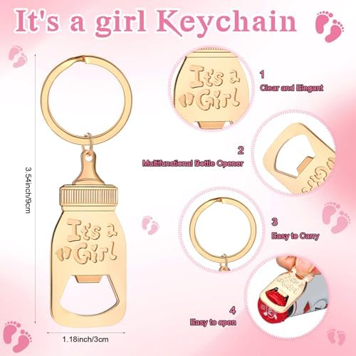 Vesici Baby Shower Party Favors Bottle Openers Keychains, 25 Sets, Girl - Image 3