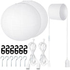 Rossesay 2 Sets Jumbo Paper Lanterns with Lamp Cord Cable White Hanging Paper Lanterns Chinese Japanese Pendant Hanging Lamp for Birthday Wedding Bridal Anniversary Party Decoration (18 Inch,Round) by Rossesay