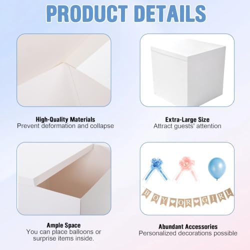 Faelhacon 28”Giant Gender Reveal Gift Box with Lid Banner 40 Pcs Blue Balloons and Ribbons Sturdy Cardboard Easy Assembly Boy Or Girl Reveal Party Decor DIY Foldable Storage(Blue) - Image 3