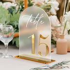 HOODO Frosted Arch Acrylic Wedding Table Numbers 1-15 with Stands, 5"x7" Arched Acrylic Signs with 3D Gold Numbers, Frosted 3D Table Numbers for Wedding Reception - Image 7