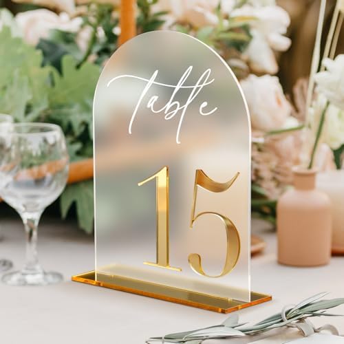 HOODO Frosted Arch Acrylic Wedding Table Numbers 1-15 with Stands, 5"x7" Arched Acrylic Signs with 3D Gold Numbers, Frosted 3D Table Numbers for Wedding Reception - Image 7