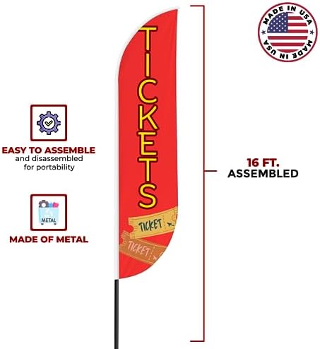 Tickets Sign Feather Flag Pole Kit for Outdoor by Mavis Printing | 15 FEET Long Polyester Outdoor Banner Flag for Easy Hang | HD Print Swooper Flag Pole Mount to Celebrate Tickets | Made in USA - Image 5