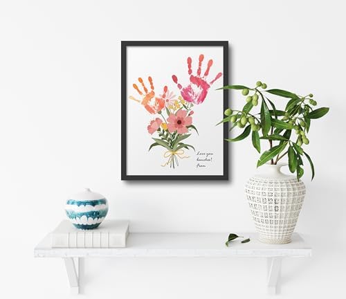 TwoDays Flower Bouquet Handprint Art Craft DIY Kit, Unique Gifts for Mom from Daughter or Son for Mother's Day Birthday Christmas, Gift for Grandma. (Floral-1, Black) - Image 5