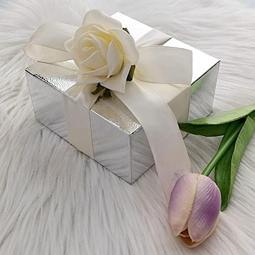 100 4 x 4 x 2" Silver Cake Wedding Favors Boxes with Tuck Top for Wedding Party Birthday Candy Gifts Decorations - Image 4