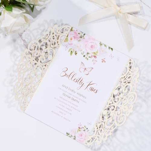 50Pcs Gold Glitter Laser Cut Wedding Invitation with Envelopes RSVP Cards - Image 5