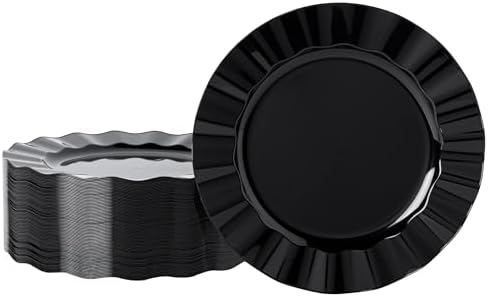 72 Pack Black Plastic Plates, 10" Disposable Wave Edge Dinner Plates by NZVCNTableware