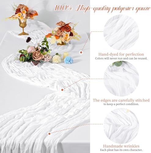 Teruntrue 20 Pack White Cheesecloth Table Runner 17x108 Inch, Boho Gauze Sheer Fabric Cheese Cloth Table Runners for Wedding Party Bridal Shower Baby Shower Birthday Home Decor Garden Farmhouse - Image 3