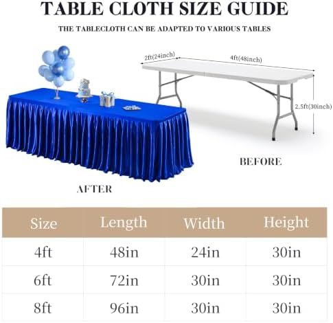 Royal Blue Satin Table Clothes for 4 Foot Rectangle Tables - 4FT Wrinkle Resistant Glitter Rectangle Tablecloths, Party Table Covers for Wedding Banquet, Baby Shower, Birthday, Holiday Dinner - Image 2