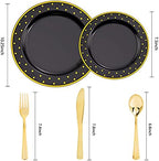 DaYammi 200Pcs Gold and Black Plastic Plates with Gold Silverware for Party - Image 2