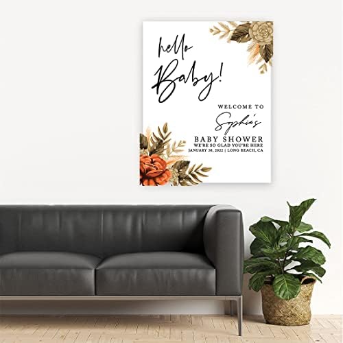Andaz Press Custom Large Baby Shower Welcome Sign, 16" x 20", Burnt Orange Florals Arch Personalized Canvas Welcome Sign, Gender-Neutral Canvas Sign for Baby Sprinkle, Fall Baby Shower Decorations - Image 4