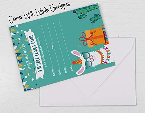 Pack of 30 Llama Kids Birthday Invitations, Boys or Girls Fill-in Style Invite, Children or Toddlers Baby First or 1st Bday Alpaca Cactus Fill in the Blank Invite Cards - Image 6