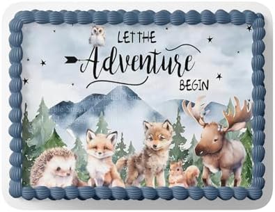 ADVENTURE BEGINS BABY SHOWER CAKE TOPPER, OH BOY BABY SHOWER, ADVENTURE BEGINS DECORATIONS, ADVENTURE BEGINS CAKE TOPPER, WOODLAND CAKE TOPPER (11.75'' x 16.25'' 1/2 SHEET) by Handmade