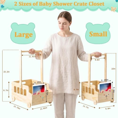 Small Wooden Baby Shower Crate Closet with Wheels and Handle - Image 2
