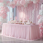 Pink Tablecloth for 6 Foot Rectangle Tables with Ruffle Tulle Table Skirt by PartyTalk