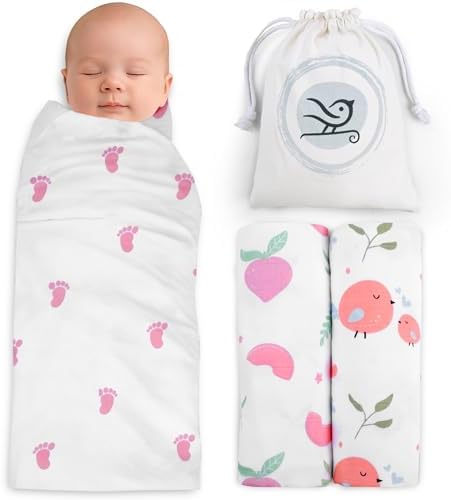 BabySparrow Muslin Swaddle Blankets 3-Pack – Pink Bird 47x47 Cotton Baby Swaddles for Newborns, Soft Breathable Receiving Blankets & Newborn Essentials, for Girls & Boys by Unknown