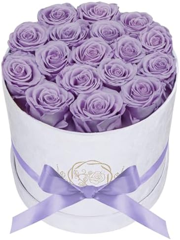 Prifroti 17 Flowers in a Luxury Suede Box, Birthday Gifts for Women, Preserved Flowers, Mothers Day Roses Gift for Mom, Lavender by Prifroti