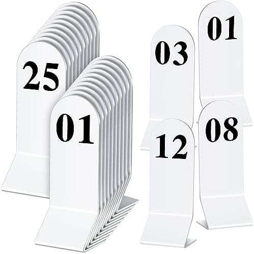 Remerry 25 Pcs Acrylic Table Numbers 1-25, Tent Cards for Events, White by Remerry