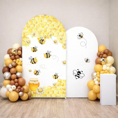 Set of 2 Arch Backdrop Covers Sweet Bee Theme Baby Shower 2PCS Spandex Stretchy Arch Cover for Honey Bees Birthday Party Banquet Decorations (Hunny,7.2FT & 6FT) by Uoimystify