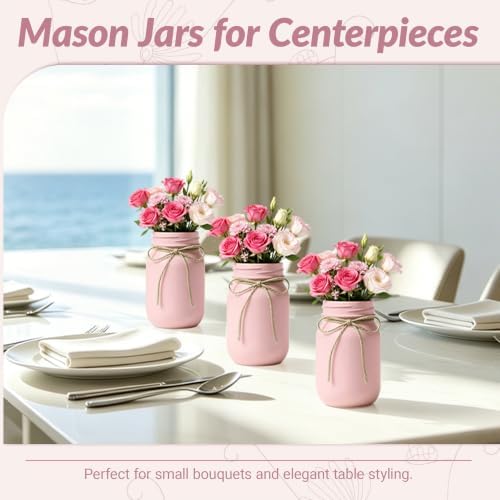 12 PCS 16oz Glass Mason Jars Flower Vases for Centerpieces, Pink - Image 6