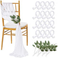 QueenDream White Chair Sashes Wedding: 16 Pieces Long Sheer Wedding Aisle Chair Decorations Tulle Chairs Covers with Artificial Eucalyptus by QueenDream