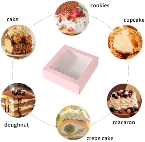 60 pcs Pink Cookie Box,6x6x2.5 Inch Bakery Boxes with Window Pies Chocolate Strawberries Muffins Biscuit Pastry Dessert Box For Packaging - Image 3