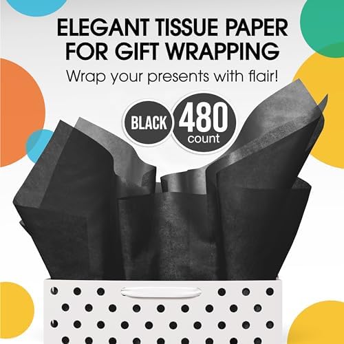 Party Solids Black Tissue Paper for Gift Bags 15" X 20" 480 Sheets - Image 4
