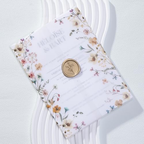 UNIQOOO 50 Pack Blur Wildflower Pre-Folded Vellum Jackets &UNIQOOO Wax Seal Stickers - Baby‘s Breath - Image 4