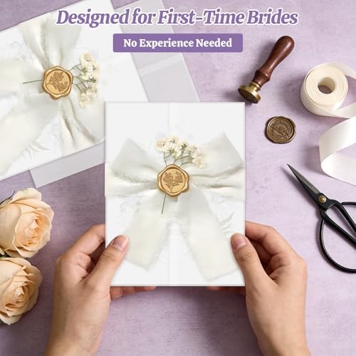 100 Sets Wedding Invitation Kit, Pre-Folded Vellum Jackets for 5x7 Invitations Accessories Wax Seal Stickers Ribbon & Dried Flowers for DIY Wedding Invites - Image 7