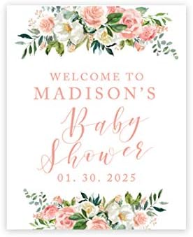 Andaz Press Personalized Large Canvas Baby Shower Welcome Sign, Blush Pink Florals, 16 X 20 Inches, Guestbook Alternative, Custom Baby Shower Sign, For Floral Baby Shower, Welcome To Baby Shower Sign by AndazPress