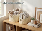 Set of 2 Paper Rope Scalloped Baskets, Small Baskets for Gifts, Beige - Image 3