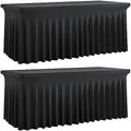 2 Pack Black Spandex Tablecloth for 5 Foot Rectangle Tables, Wrinkle Free Fitted Table Clothes Cover 5ft Stretchy Tablecloths with Skirt for Parties Weddings Birthday Banquet Baby Shower by Htper