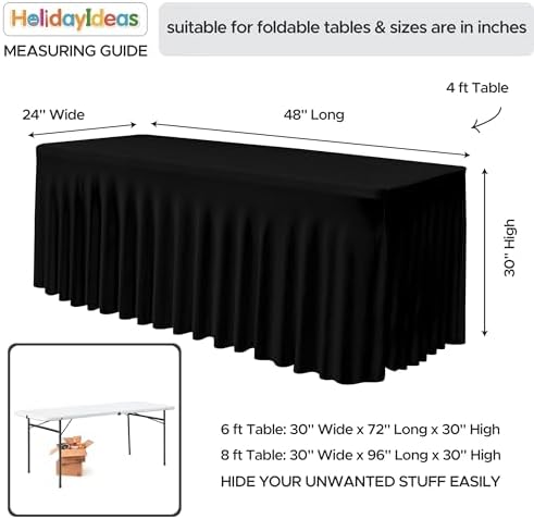 6 Pack Black Spandex Table Covers 4ft Rectangle Ruffle Skirts for Party - Image 4