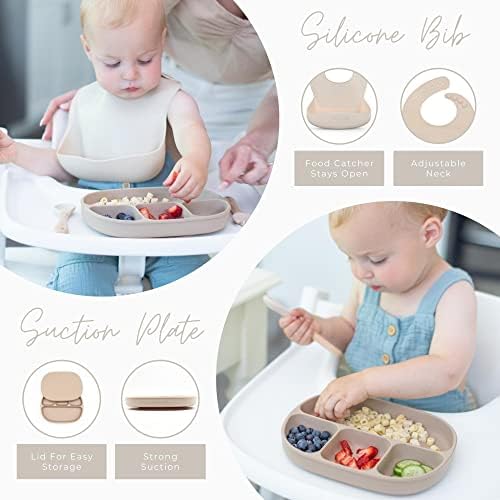 Baby Feeding Set - Baby Must Haves Gift Set - Baby Led Weaning Supplies - Toddler Silicone Dishes - Suction Baby Bowl, Bib, Snack Cup, Utensils, Baby Plate Set of 8 (Pink) - Image 4