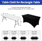 Fixwal 12 Pack 6FT Black Tablecloth Rectangle Spandex Fitted Table Cover - Image 3