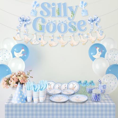VioraWhite 183 Pcs Silly Goose Birthday Party Set Classical Blue - Image 5