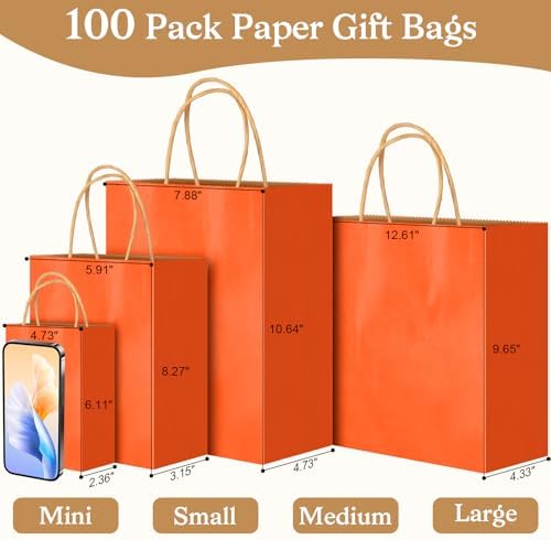 100 PCS Small Gift Bags with Handles, 5.91"x3.15"x8.27" Party Favor Bags, 12 Colored Goodie Bags for Birthday Party, Kraft Paper Gift Bags Bulk for Wedding, Baby Shower, Celebrations, Party Supplies - Image 2