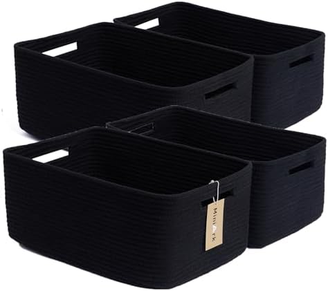 MiniArk Large Storage Baskets for Organizing, 17 x 13 x 7.5” Closet Shelf Baskets for Clothes Blanket Towels, Baby Nursery, Toy Bins Box, Woven Rope Baskets, 4 Packs Black by MiniArkStorageBasketsHome