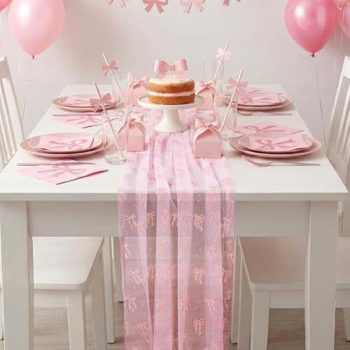 8 Pcs Pink Bow Table Runners 29 x 70 in Pink Bow Tablecloth - Image 6